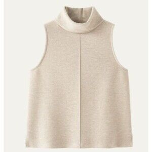 OGL Beige Wool Blend Soft Cozy Heavyweight Sleeveless Turtleneck Top Sz Small